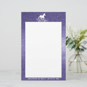 Glitter Unicorn och Stars Lila Stationär