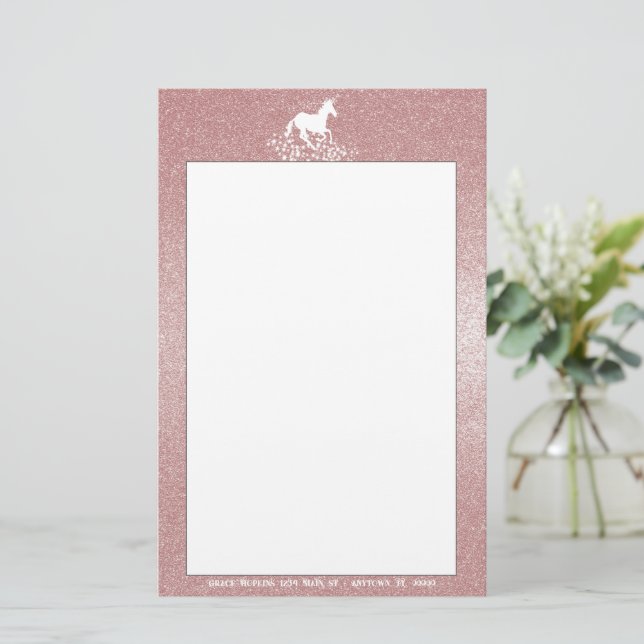 Glitter Unicorn och Stars | Rosa Stationär (Stående Fram)