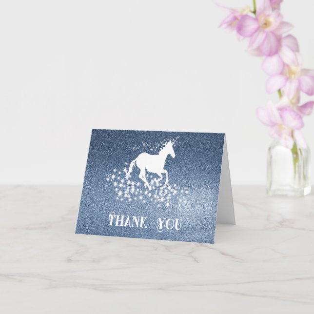 Glitter Unicorn och Stars Tack | Blåkort Kort (Orkide)