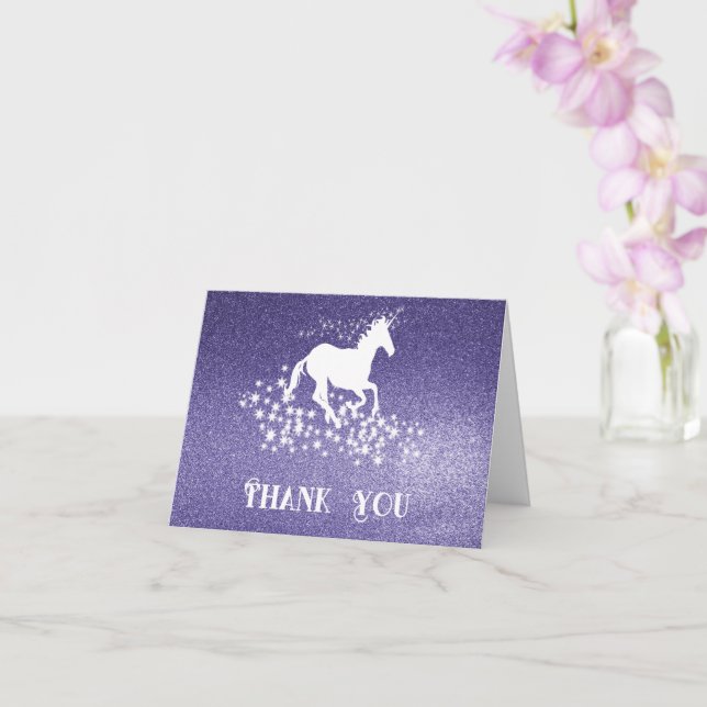 Glitter Unicorn och Stars Tack | Lila-kort Kort (Orkide)