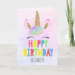 Glitter Unicorn Personlig Girl Grattis på födelsed Kort