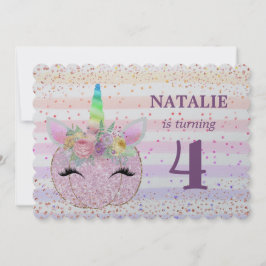 Glitter Unicorn Pumpkin Girls 4e födelsedagen Inbjudningar