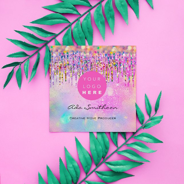 Glitter Unicorn Rainbow Holograph Drip QRCodeLogo Fyrkantigt Visitkort (Skapare uppladdad)