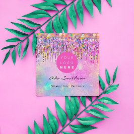 Glitter Unicorn Rainbow Holograph Drip QRCodeLogo Fyrkantigt Visitkort