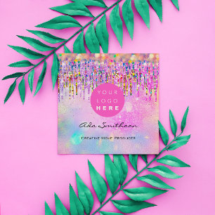 Glitter Unicorn Rainbow Holograph Drip QRCodeLogo Fyrkantigt Visitkort