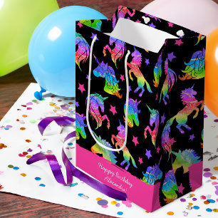 Glitter Unicorn Rainbow med första Namn-födelsedag