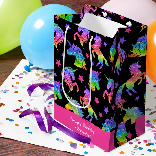 Glitter Unicorn Rainbow med första Namn-födelsedag (Skapare uppladdad)