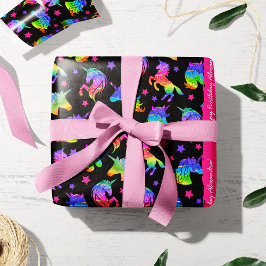 Glitter Unicorn Rainbow med första Namn-födelsedag Presentpapper
