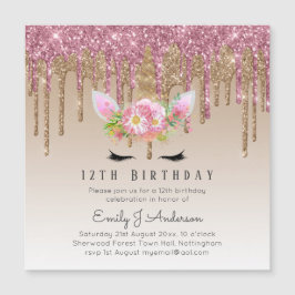 Glitter UNICORN Ro Guld Rosa 12:e Bday