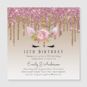 Glitter UNICORN Ro Guld Rosa 12:e Bday