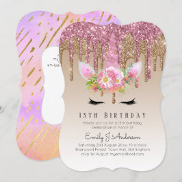 Glitter Unicorn Ro Guld Rosa 13:e dagen Inbjudningar