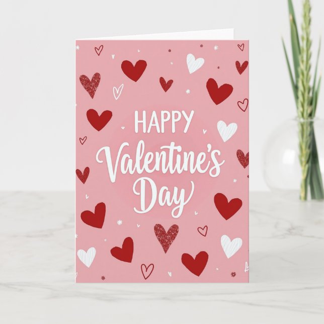Glitter Valentine Hearts Day Card Kort (Framsida)