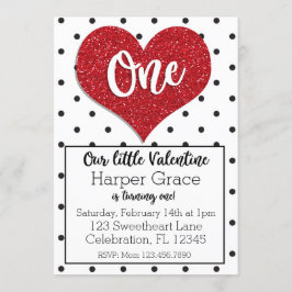 Glitter Valentines Girl First Birthday Inbjudningar