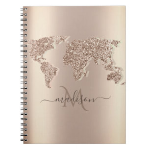 Glitter Världskarta Resa Monogram Anteckningsbok