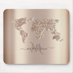 Glitter Världskarta Resa Monogram Musmatta