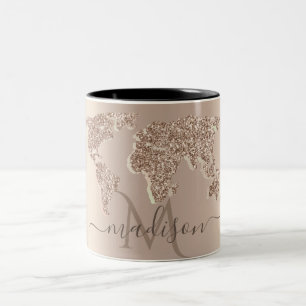 Glitter Världskarta Resa Monogram Två-Tonad Mugg