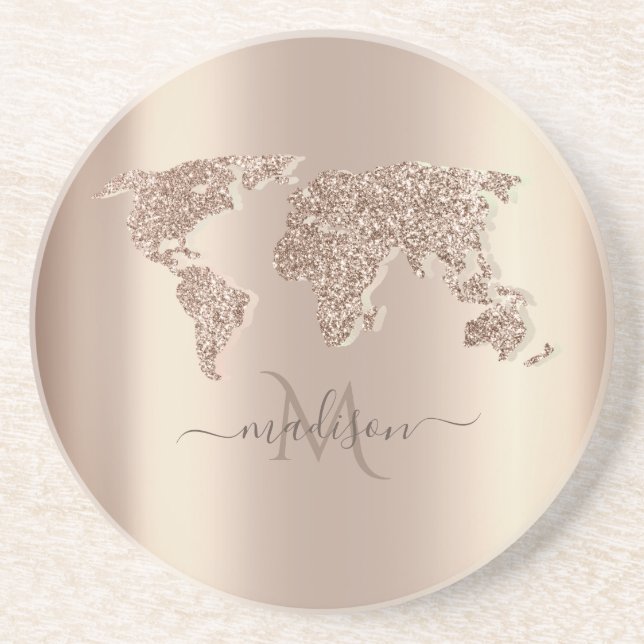 Glitter Världskarta Resa Monogram Underlägg (Framsidan)