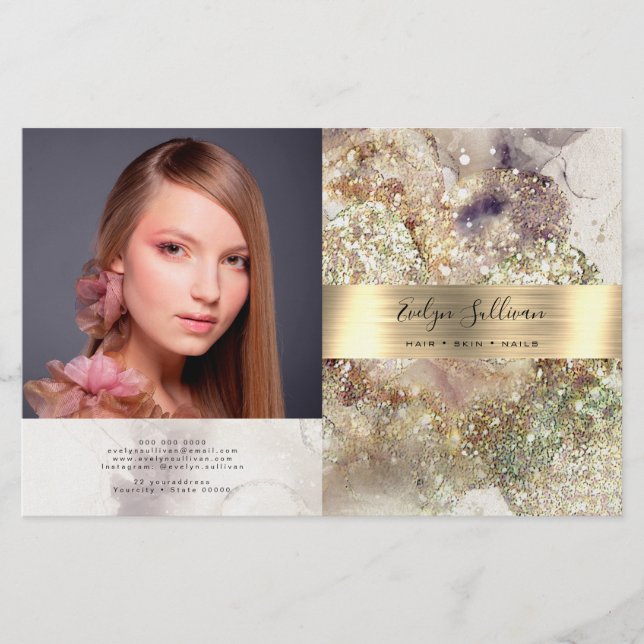 Glitter vattenfärg och folie, bifold brochyr (Framsida)