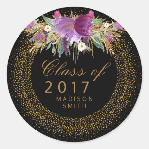 Glitter vattenfärgsfärgen Flower Guld Confetti Stu Runt Klistermärke