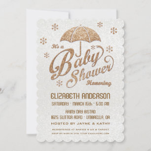 Glitter Vinter White & Guld Baby Shower Inbjudan