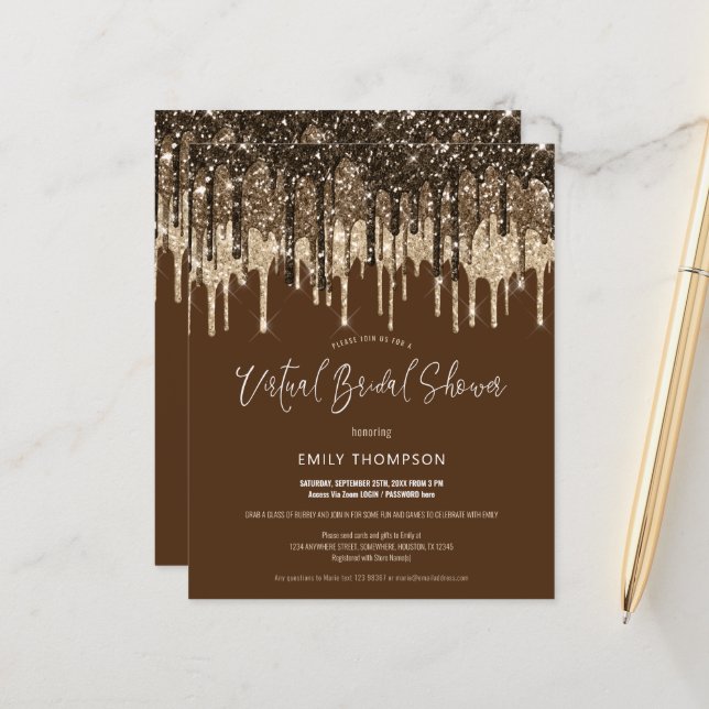 Glitter Virtuella Inbjudningskort för möhippan (Fram/Back In Situ)