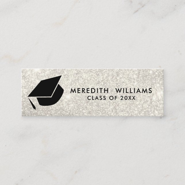 Glitter, vit Grad Cap Studenten Infoga Mini Visitkort (Framsida)