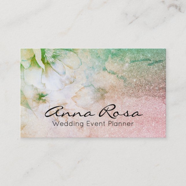 *~* Glitter Watercolor Blommigt Cosmic Celestial Visitkort (Framsida)