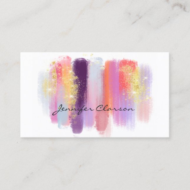 Glitter Watercolor - penslar Girly (modern Elegant Visitkort (Framsida)
