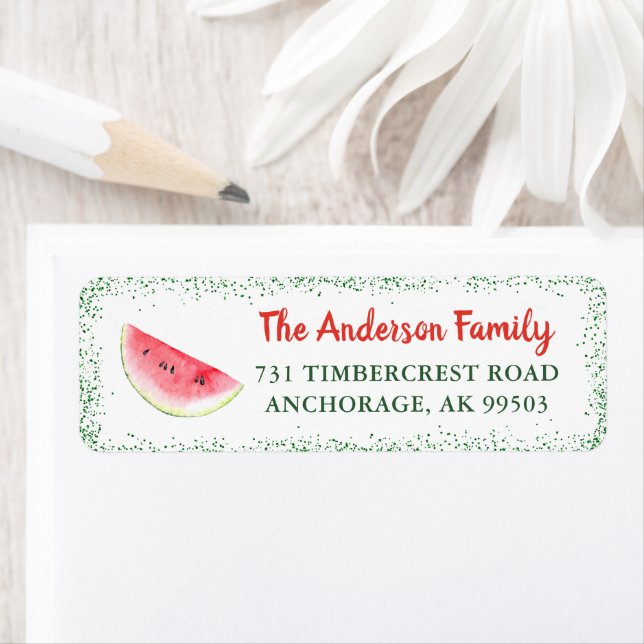 Glitter Watermelon Summer Party Returadress Returadress Etikett (Insitu)