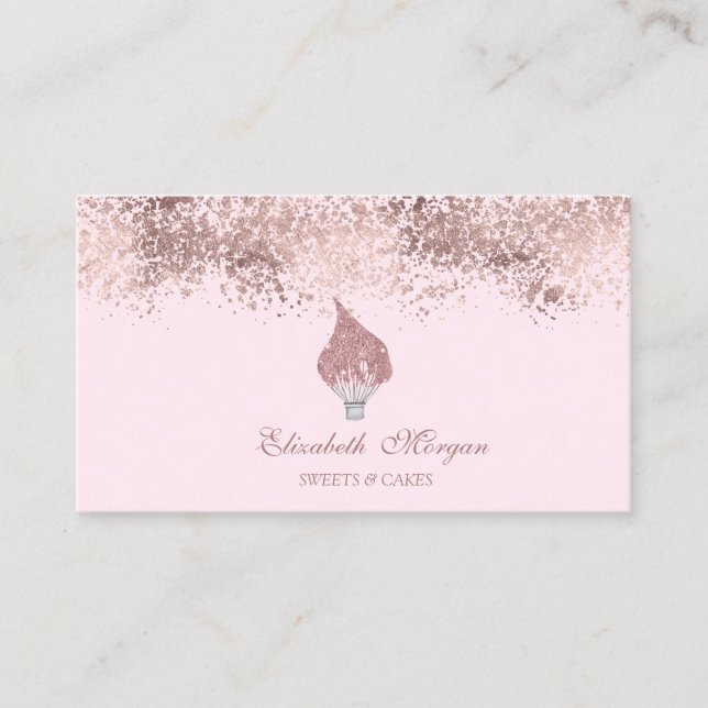 Glitter Whisk Rose Gold Drips Bakery Pink Visitkort (Framsida)