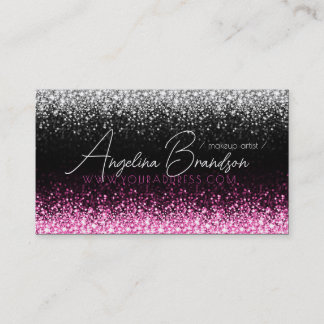 Glitter White & Rosa Star Rain Makeup Artist Card Visitkort
