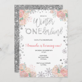 Glitter Winter ONEderland Snö Birthday Inbjudan