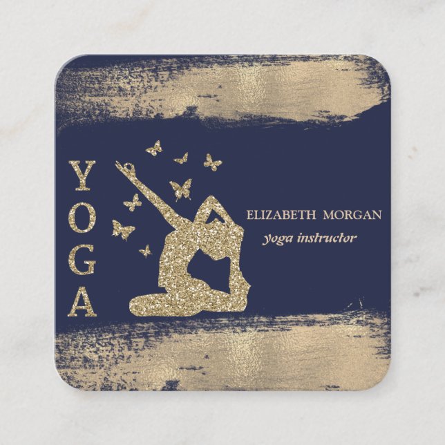 Glitter Women Silhouette Faux Guld Brush Stroke Fyrkantigt Visitkort (Framsida)