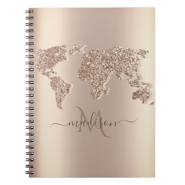 Glitter World Map Travel Monogram Anteckningsbok (Framsidan)