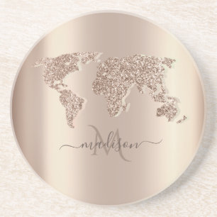 Glitter World Map Travel Monogram Underlägg