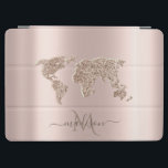 Glitter World Map Travel Ro Guld Monogram iPad Air Skydd<br><div class="desc">Världskarta över elegant glitter på ro guld med ditt namn.</div>