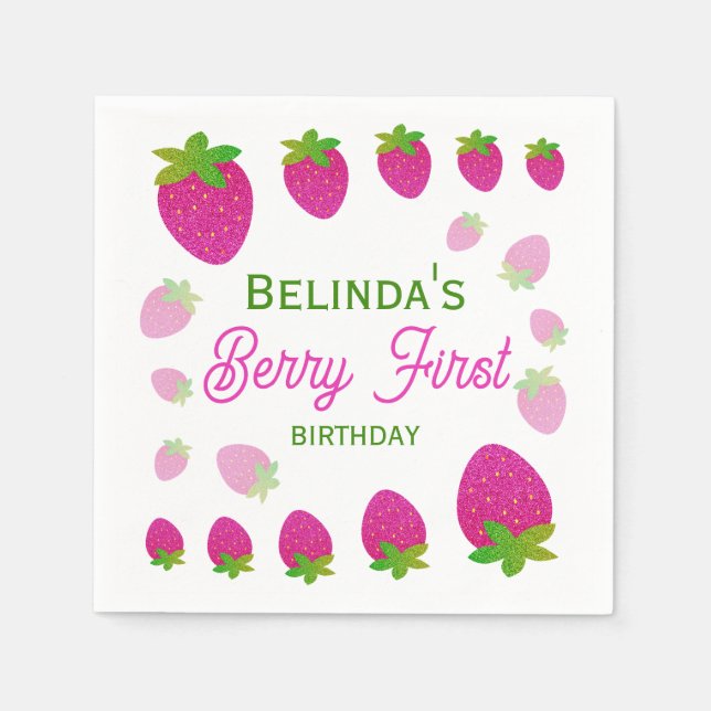 Glitter Y2K Jordberry Berry Första födelsedag Pappersservett (Framsidan)