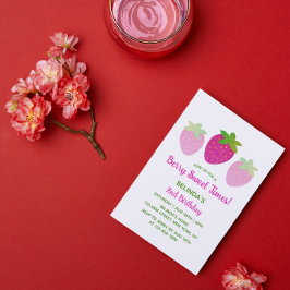 Glitter Y2K Rosa jordgubbar 2:a födelsedag Inbjudningar