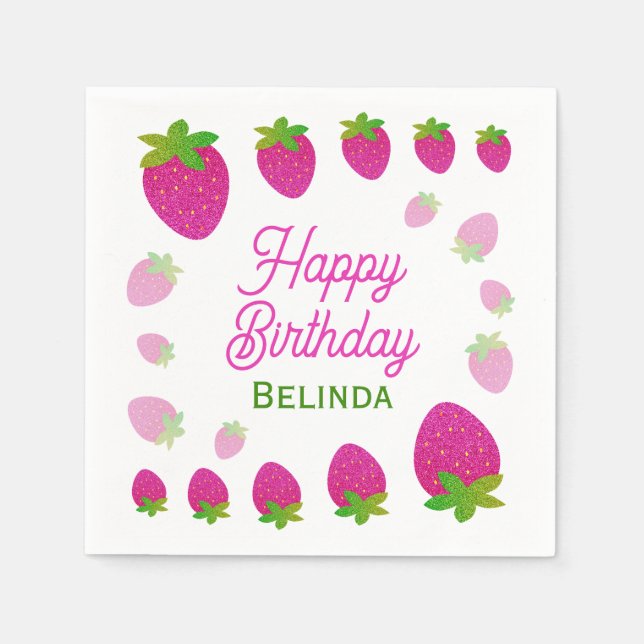 Glitter Y2K Strawberry Berry Birthday Pappersservett (Framsidan)