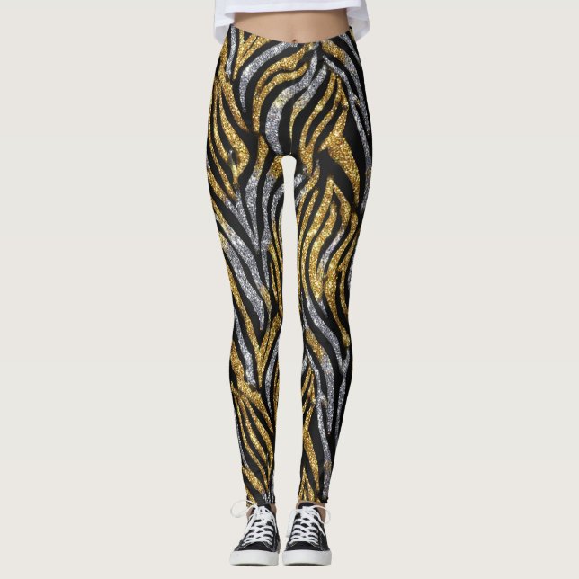 Glitter Zebra Pattern – Sparkling Black & White  Leggings (Framsida)