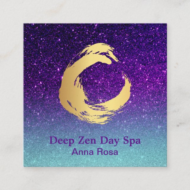 *~* Glitter Zen Spiral Meditation Reiki Guld Fyrkantigt Visitkort (Framsida)