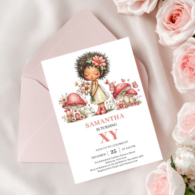 Glitterälva 6-års födelsedags inbjudan Rosa Svamp (Sparkle Fairy 6th Birthday Pink Mushroom Invitation)