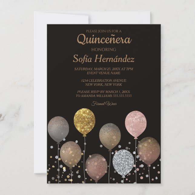 Glitterballong Quinceñera Inbjudningar (Framsida)