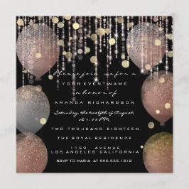 Glitterballong Rose Gold Bröllop Sweet 16th Svart Inbjudningar