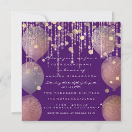 Glitterballong Roséguld Bröllop Sweet 16 Lila Inbjudningar