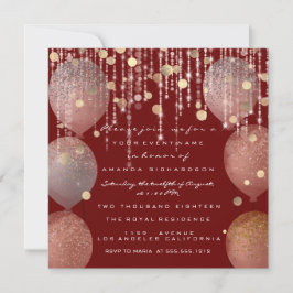 Glitterballong Roséguld Bröllop Sweet 16 Maroon Inbjudningar