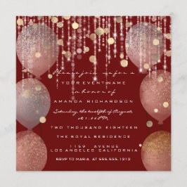 Glitterballong Roséguld Bröllop Sweet 16 Maroon Inbjudningar