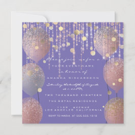 Glitterballong Roséguld Bröllop Sweet 16 Purpur Inbjudningar