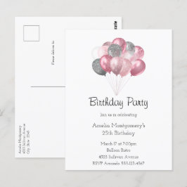 Glitterballongbukett Rosa och Silver Födelsedag Vykort