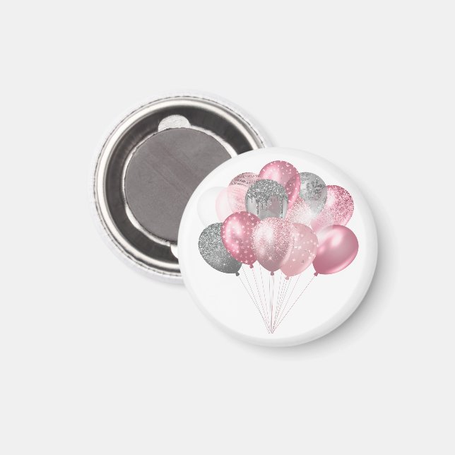 Glitterballonger Rosa och Silver Magnet (Front/Back)